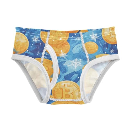 KLL Flying Bitcoins and Snowflakes Toddler Boys Pure Cotton Athletic Underwear Cute Children Panties