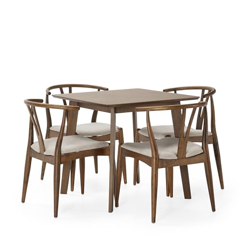 HOMN LIVING Juego de Mesa de Comedor cuadrara 80x80 cm y 4 sillas de Comedor Rustic Color Nogal