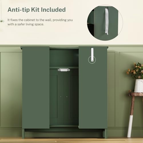 Image of TEENFON Pedestal Sink Storage Cabinet with 2 Doors and Drawer, Bathroom Sink Cabinet, Under Sink Cabinet with U-Shape Cut-Out, Green