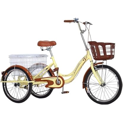 Dreirädriges Cruiser-Fahrrad, Single-Speed-Fahrrad mit Einkaufskorb, Dreirad für Erwachsene, für Freizeit, Einkaufen, Picknicks, Training, Herren und Damen (Beige)