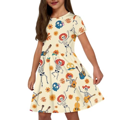 Trendy Crewneck Dress for Girls 2-14 Years Toddlers Dresses with Pockets Spring Clothes