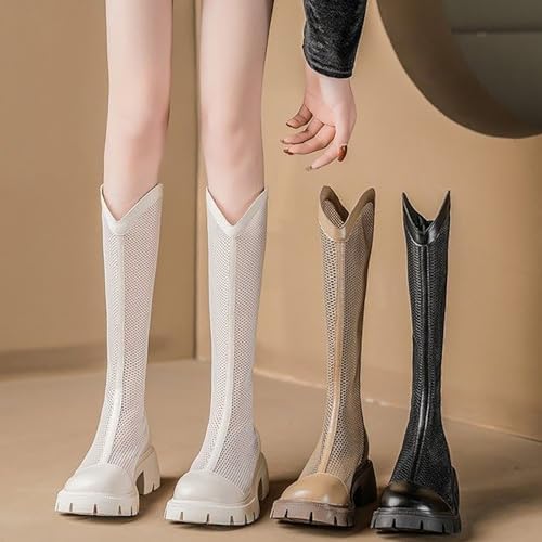Botas altas ecuestres LNNLOO con diseño calado transpirable y tacón de 6cm para verano en negro 6