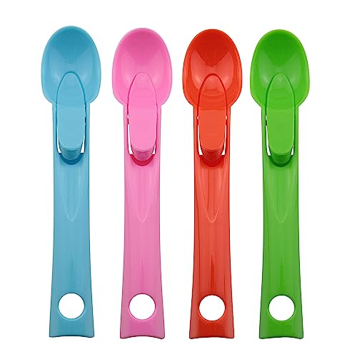 JCBIZ 4pcs Ice Cream Scoop Fruit Spoons Plastic Melon Baller Watermelon Scooper Kitchen Accessories 4 Colors (Orange, Green, Pink, Blue)