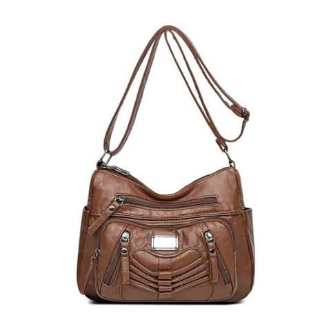 WITERY Soft Leather Multi-Pocket Shoulder Bag for Women - Vintage Sling Ladies Medium Travel Purses Hobo Tote Bag with Adjustable Strap, Roomy Zipper Crossboby Messenger Bag Handbags Purses Cover