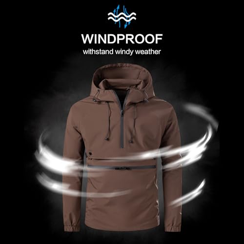 Men's Water-Resistant Windproof Half-Zip Hoodie Rain Jacket Outdoor Sports Coat Windbreaker Relaxed Fit3