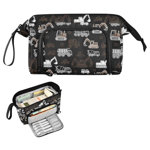 Image of Trcuk Black Pencil Case Pouch Big Capacity Pencil Bag Box Organizer Pen Case with Compartmens Stationery Organizer for Girls Boys Women School College Office