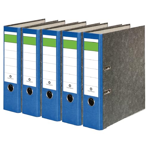 Conipa 5 Stück DIN A4 Ordner Blau (8cm breit) 2-Ringe-Meachanik [MADE IN GERMANY] für 600 Blatt (grau marmoriert) - Aktenordner & Ordnerhefter für Unterlagen - Dokumentenordner Büro Uni & Schule