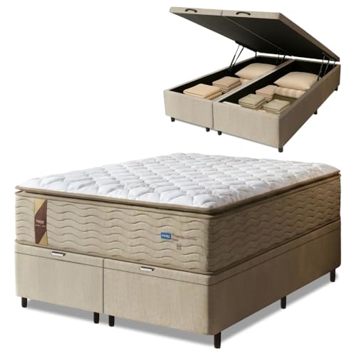 Cama Box Baú Colchão Casal Queen Probel Molas Guarda Costas Max Pillow Top 158x198x81cm