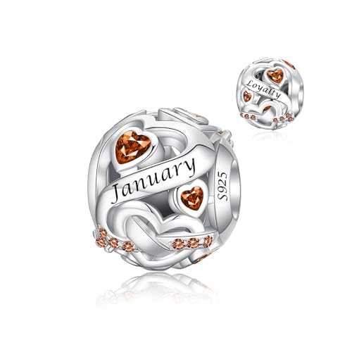 Image of Birthstone Charm 925 Sterling Silver Charms fits Bracelets and Necklace Pendant Bead Happy Birthday Charms Jewelry Present for Women Family Friends
