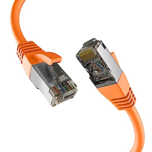 EFB-Elektronik - CAT. 8 network cable up to 40 Gbit - 0.25 m LAN cable Ethernet cable patch cable with kink protection - PoE transfer of data and power - RJ45 connection, S/FTP PIMF shielding - Orange