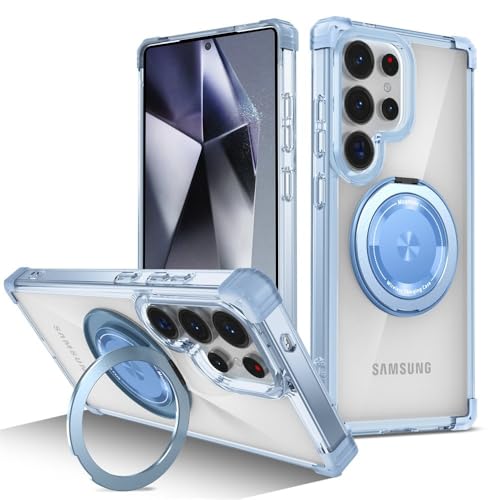 Coque Samsung S24 transparente antichoc avec bague magnétique bleue