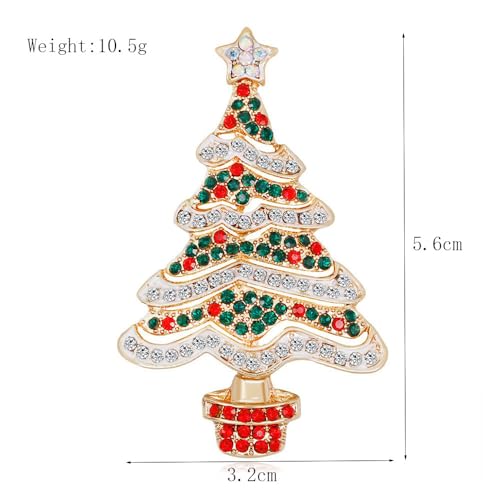 Image of Christmas Brooch Pins Crystal Christmas Tree Snowflake Jingle Bell Reindeer Enamel Brooches Holiday Party Gift for Women