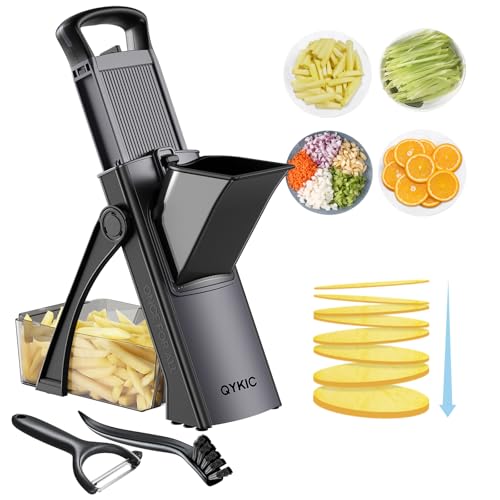 QYKIC Safe Mandoline Slicer Pro for Kitchen, Adjustable 0.1-8mm 7 in 1