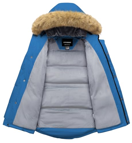 Image of Boy's Winter Coat Waterproof Kids Puffer Jacket Thicken Parka Fleece Lined Bubble Ski Snow Outerwear with Fur Hood