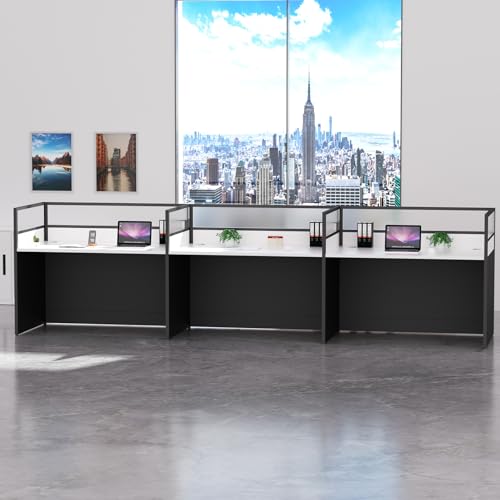 STLWR Office Cubicle Workstation Cubicle Desks with Combination Locked File Cabinet & Cable Management 6-Person Desk Workstation with Privacy Panels Mute Partitions for Office (3P Straight)