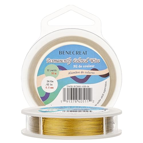 BENECREAT 30 m 0,5 mm 7 brins en Nylon Enduit d'or Artisanat Bijoux Fil de Perles Queue de Tigre Fil de Perles pour Colliers Bracelets Bague