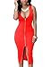 YMING Women’s Sexy V Neck Zipper-Front Evening Bodycon Midi Club Dress Red M