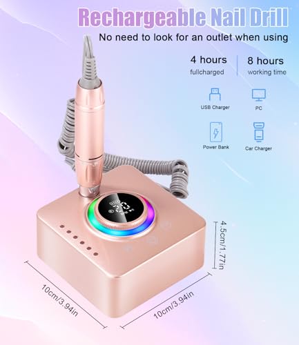 Uihol Fresa Per Unghie, 45,000RPM Professionale Lima Elettrica Per Unghie, Touchscreen, Con Punta In Ceramica Kit Unghie, Salone Manicure Set E Pedicure Elettrico Per Semipermanente Gel - 5