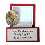 2025 Fantasy Football Championship Ring Display Case | Ring Included | Faux Wood Display Case Fantasy Ring | Custom Name Customizable Trophy Award for FFL League Champion Winner (2025 GOAT, 11)