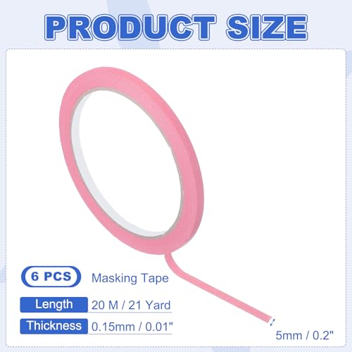 Image of MECCANIXITY Masking Tape 0.2 Inch x 21 Yard Painter's Tape Pink Paint Tapes for DIY Crafts Arts Drawing Decoration Labeling Car Painting Artist Teachers, Pack of 6
