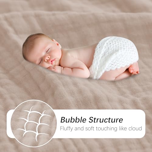 Image of SWEET DOLPHIN Muslin Baby Bath Towels Blanket - 2 Pack 100% Cotton Towel for Babies, Infants, Toddlers - 40x40Inch - Highly Absorbent, Ivory and Brown