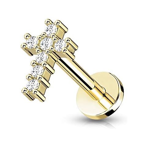 Pierced Owl 16G CZ Crystal Cross Lip Stud Cover