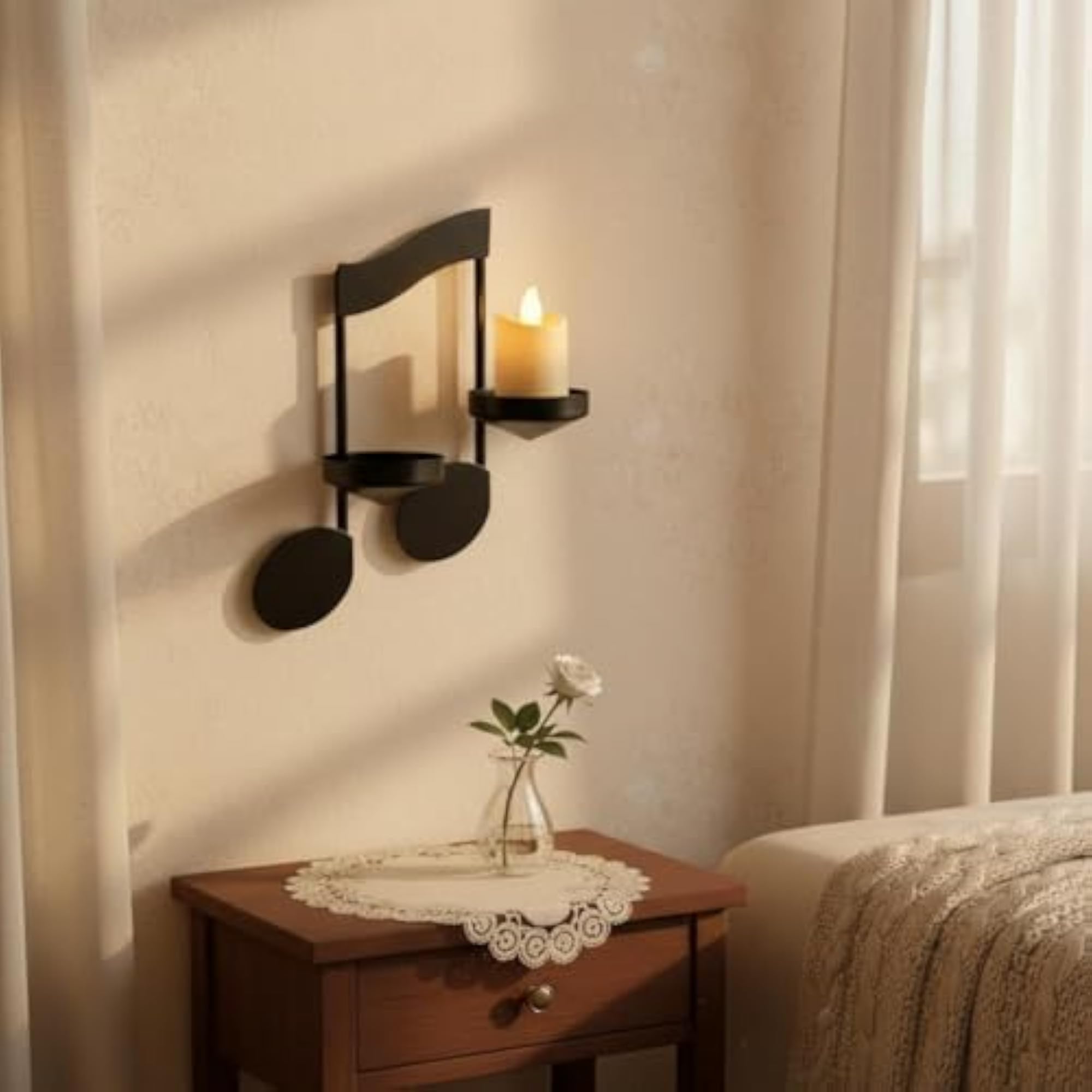 Musical Note Wall Sconce Wrought Iron Candle Holder