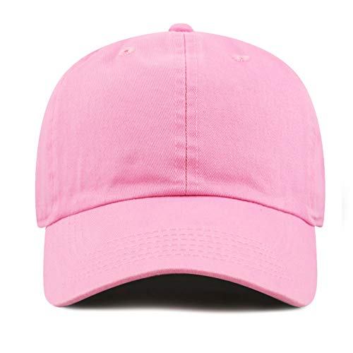 The Hat Depot Unisex Blank Washed Low Profile Cotton And Denim Baseball Cap Hat (Pink) #TOP3