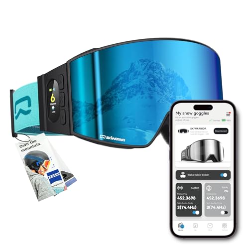 Multifunctional Smart Bluetooth Ski Goggles with Walkie-Talkie, Anti-Fog Zeiss Lens, Music & Call Function, Real-Time AMOLED Display, Compatible with Most Helmets (G01 Blue, Single-Button Remote)