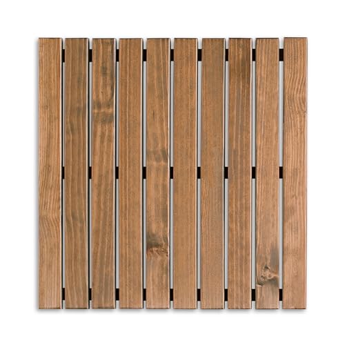 Tarima/Alfombra Flexible de Baño, Madera de Color Teca, Antideslizante con Tiras de Caucho, Sin Tornillos, Resistente a la Humedad (50 x 50 cm)