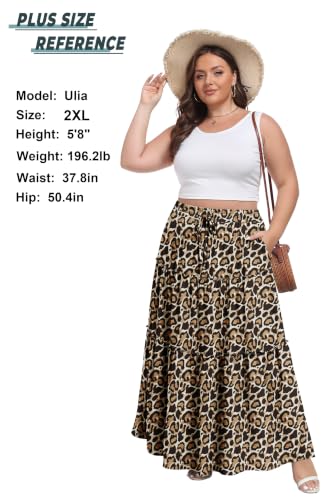 Image of Lepunuo Womens Casual Boho High Waisted Flowy Maxi Skirts Tiered Floral Long Skirts with Pockets for Summer Beach Vacation