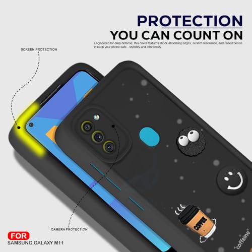 Image of AESTMO Back Case Cover for Samsung Galaxy M11 | Cute Fun Cartoon 3D Ball | Coffee Silicone Case | Full Body Protection | Camera Protection Back Cover for Samsung Galaxy M11 (Black)