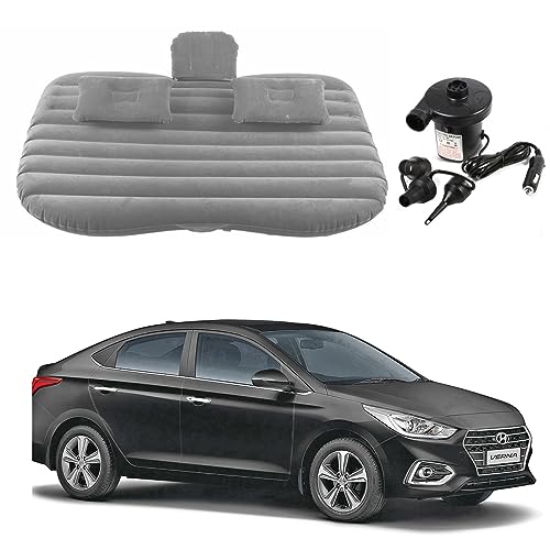 Image of Oshotto Multifunctional Car Travel Bed Mattress with Two Air Pillows, Car Air Pump Compatible with Hyundai Verna (Grey)