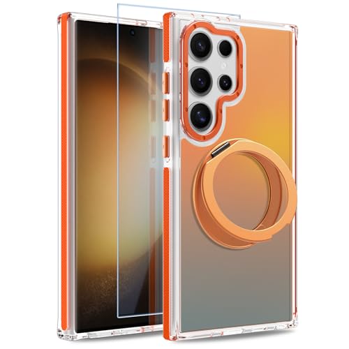 Image of Magnetic for Samsung Galaxy S23 Ultra Case with 360 Stand [Compatible with Magsafe] [Fluorescent Design] [1 Screen Protector] Slim Translucent Matte Case for Galaxy S23 Ultra 6.8 inch, Orange