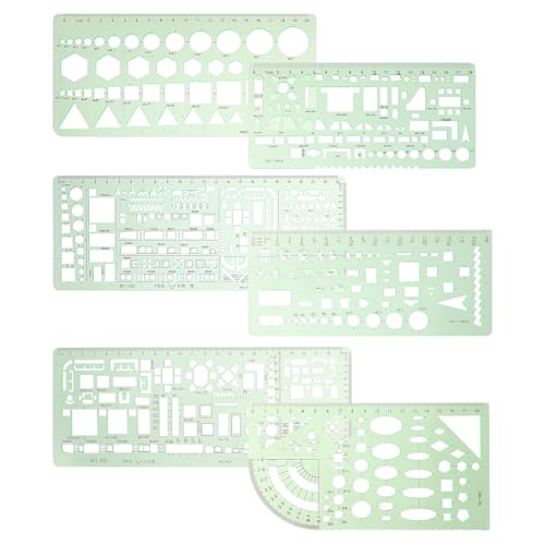 BESTYASH Geometric Architecture Drawing Templates Set, 6pcs Plastic Stencil Rulers with Circle Drafting Tools for Technical Drawing and Architecture Design
