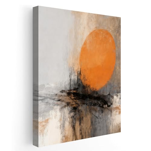 Abstract Canvas Artwork in Orange and Gray for Living Room,