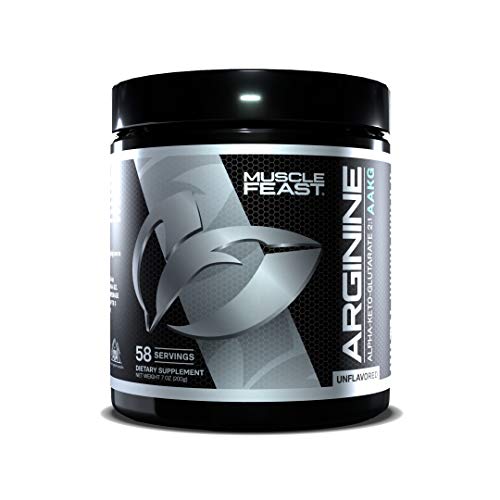Muscle Feast AAKG Arginine Alpha-Ketoglutarate 2:1 Ratio, 3400 mg Per Serving, Non-GMO, Gluten Free, Vegan, Gain Muscle Lean Muscle, Improve Athletic Performance, 58 Servings (200 Gram Container)