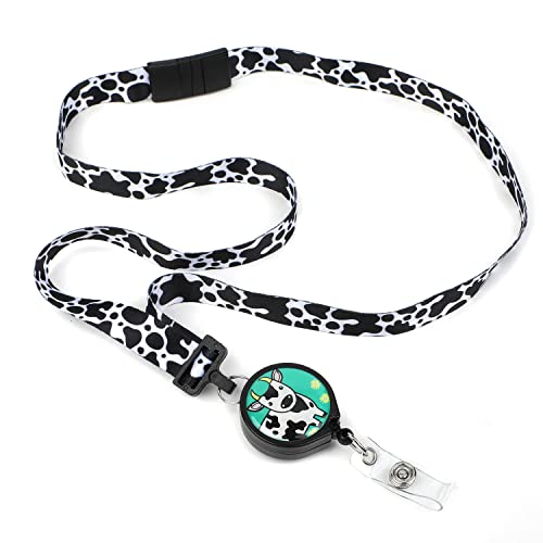 Id Avenue Lanyards For Women 19" Ribbon Lanyard Id Holder With Badge Reels Retractable For Nurses Office Workers Teachers Students Breakaway Lanyards For Id Badges (Spotty Cow) #TOP24