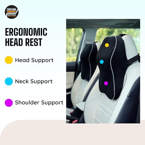 Image of CareFoam Ultimate Memory Foam Car Neck Rest Pillow, Comfortable Rides, Superior Neck Support Cushion, Relieves Neck Pain, Black Velvet Cover | 14 x11 x5 Inch | Large Pack of 2