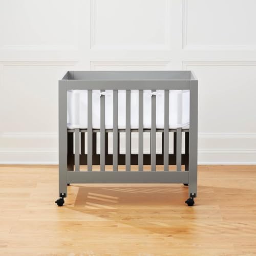 Image of SUVQWJT Upgraded Mini Crib Breathable Mesh Liner, Standard Length, More Straps for Fixing Liner, Protects Legs and Arms, 3mm Breathable Mesh, Only Fits 38" x 24" Mini Crib