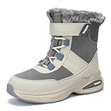 koppu Kids Snow Boots Winter Hook and Loop Waterproof Slip Resistant Fur Lined Insulated Mid Calf boys and girls Fashion Color Block shoes Toddler/Little Kid/Big Kid Toddle 10 grey