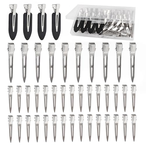 Dgeclr Hair Clips for Women Styling 44Pcs Metal Duck Billed Pin Curl Clips Hair Pins Salon Makeup Hair Dyeing Silver & Black