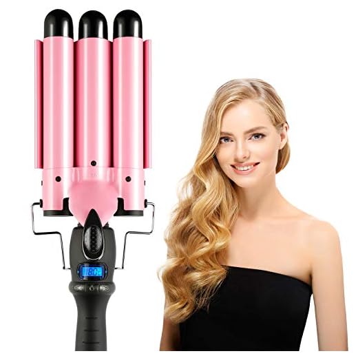 Hair Waver Hair Curling Iron Curling Wands Hair Curler 14x4'' 25mm Curl Ceramic Hair Crimper Long Hair 3 Barrel Waver Instant Heat Curler Deep Waver for Curler with Temperature Control