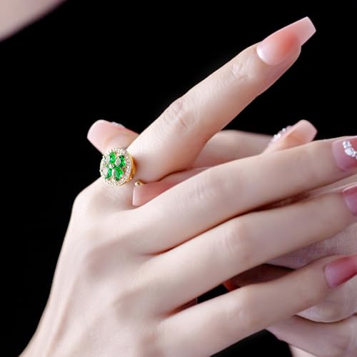 Round CZ Heart Clover Leaf Rotating Statement Ring for Women Gold Plated Adjustable Expandable 4 Leaves Open Wrap Anxiety Rings Comfort Fit Dainty Wedding Holiday Anniversary Jewelry Gift3