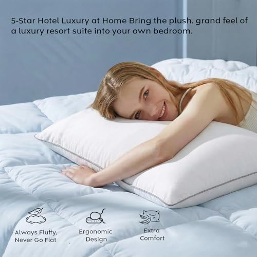 Image of AYKA Ultimate Cotton Bed Pillow Set of 4 | 100% Virgin Microfiber Filling for Neck & Shoulder Support | 17x27 inch Breathable Hotel Quality Pillows | Never Flat, Anti-Bacterial | Supersoft