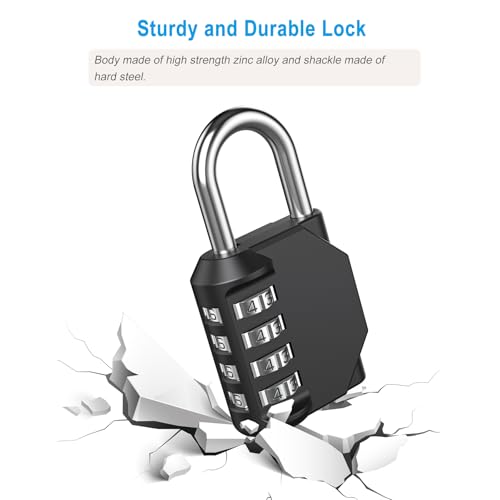 Image of AST Combination-Padlock, 4-Digit Resettable Passcode Padlock, 2 Pack, School Gym Locker, Sports Locker, Metal Portable Lock, Combo Lock for Fence, Toolbox, Gate, Case, Hasp Storage (Black)