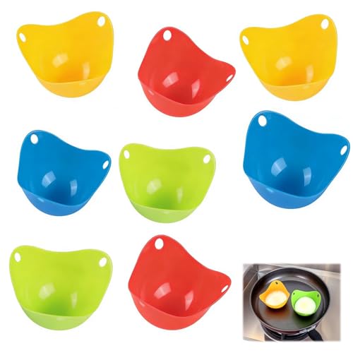 8 PCS Poached Egg Moulds Egg Poacher Cups Moulds Silicone 4 Color Easy-Release For Air Fryer Microwave Stovetop & Boiling Water