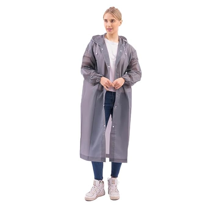 Waterproof EVA Rain Coat Hooded Outdoor Water Resistant Suit Portable Men & Women (Grey) (1 Piece)-image-27