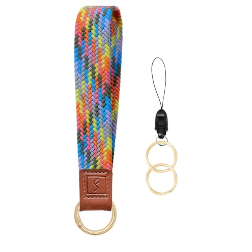 Fishent Stretchy Key Chain, Cute Keychain Wristlet, Upgraded Woven Wrist Lanyard for Keys, Key Chains for Women Men Car Keys ID Badges Card Wallet Phone, Colorful Pink