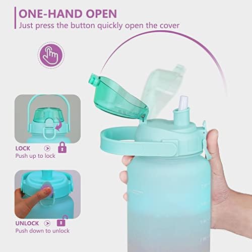VENNERLI Drinking Water Bottle with Straw & Motivational Time Marker 2.2L BPA Free Leak proof Free Non-Toxic for Fitness,Gym and Outdoor Activity Sports Bottle 64oz (Green Gradual Pink)